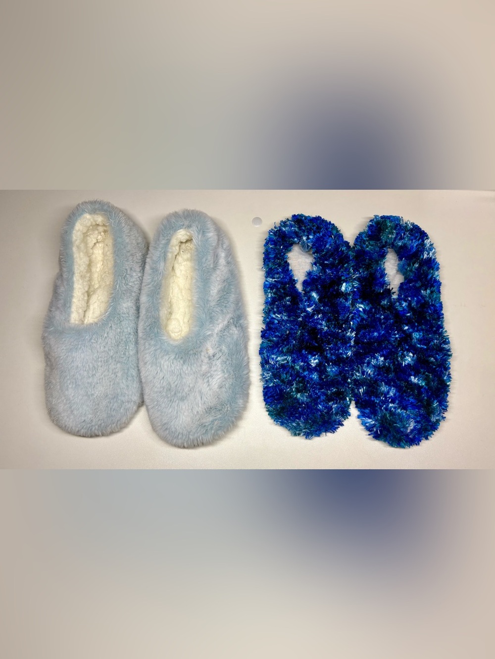 Bundle of Two Adorable Fuzzy Blue Slippers One Size